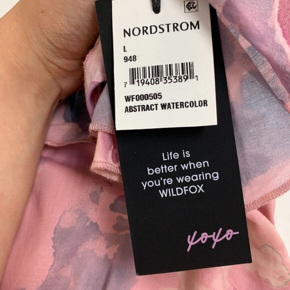 Wildfox Blair Dress Women L Large Soft Abstract Watercolor Ruffled V Neck A Line - Picture 8 of 14